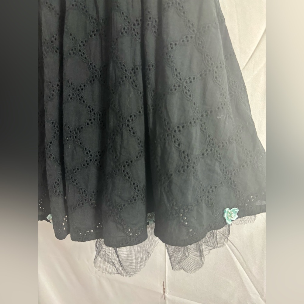 Y2K Strapless Dark Fairy Tulle Mini Dress with Blue Flower Embellishments Size S - Picture 14 of 16